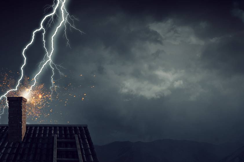 Lightning storm damaged house